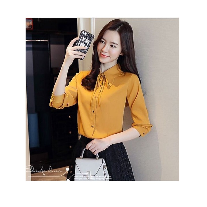 Áo sơ mi nữ công sở tay dài cổ kiểu cánh bướm