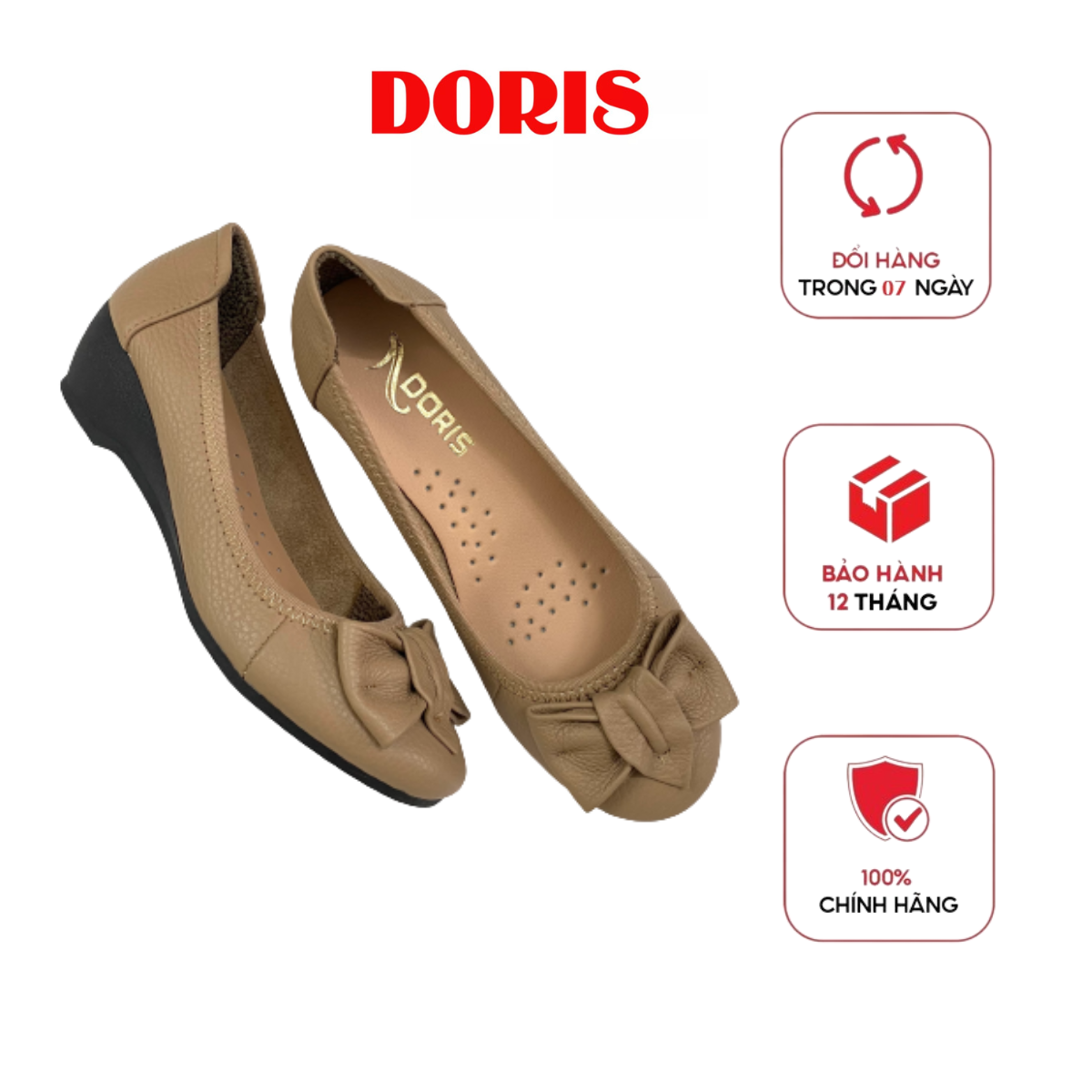 Giày Búp Bê Da Thật Đế Xuồng 5cm Mũi Tròn Doris DR507