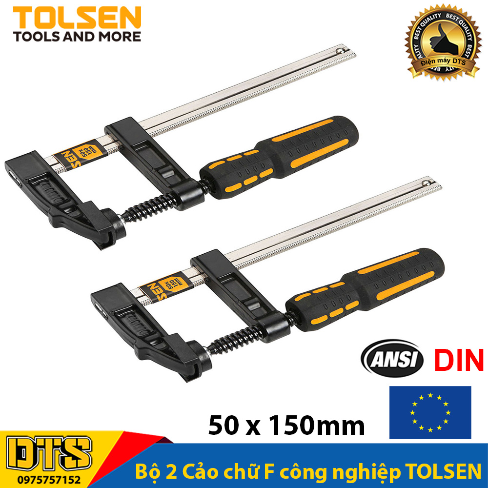 Bộ 2 Cảo chữ F công nghiệp cán nhựa  50 x 150mm TOLSEN - Tiêu chuẩn xuất khẩu Châu Âu (Vam kẹp gỗ chữ F)