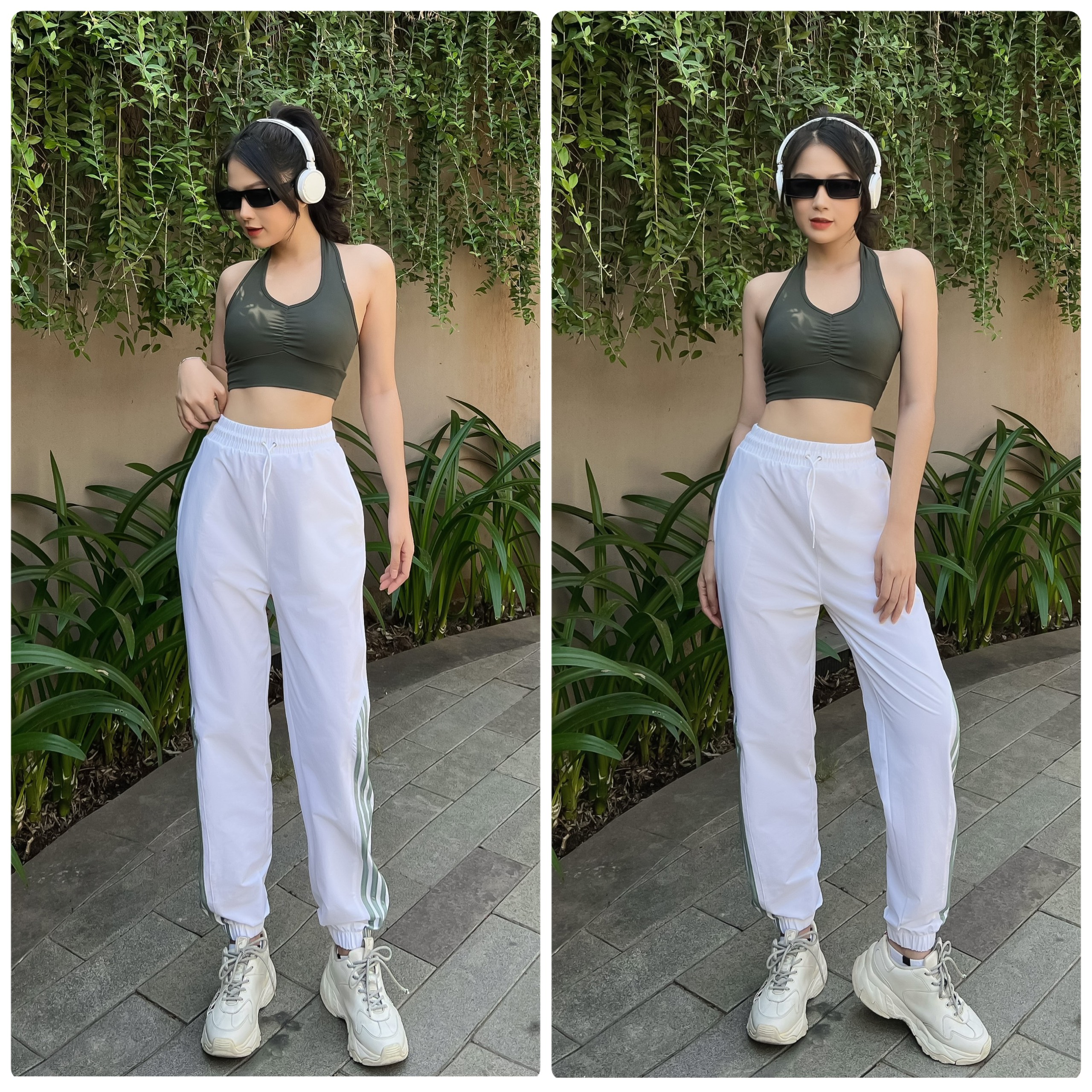 Quần jogger thể thao nữ 3 sọc ngắn cực xịn
