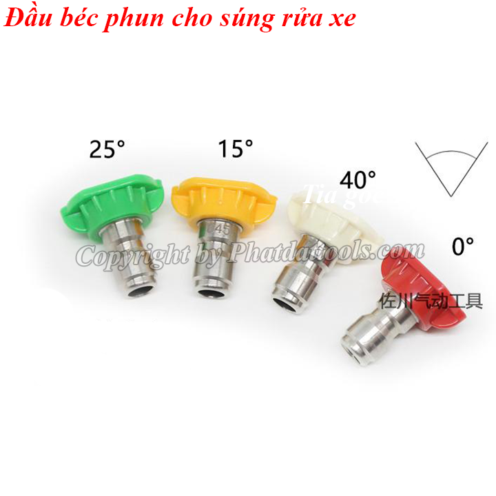 Đầu béc xịt rửa xe chỉnh tia 0-15-25-40 độ chất liệu thép không gỉ