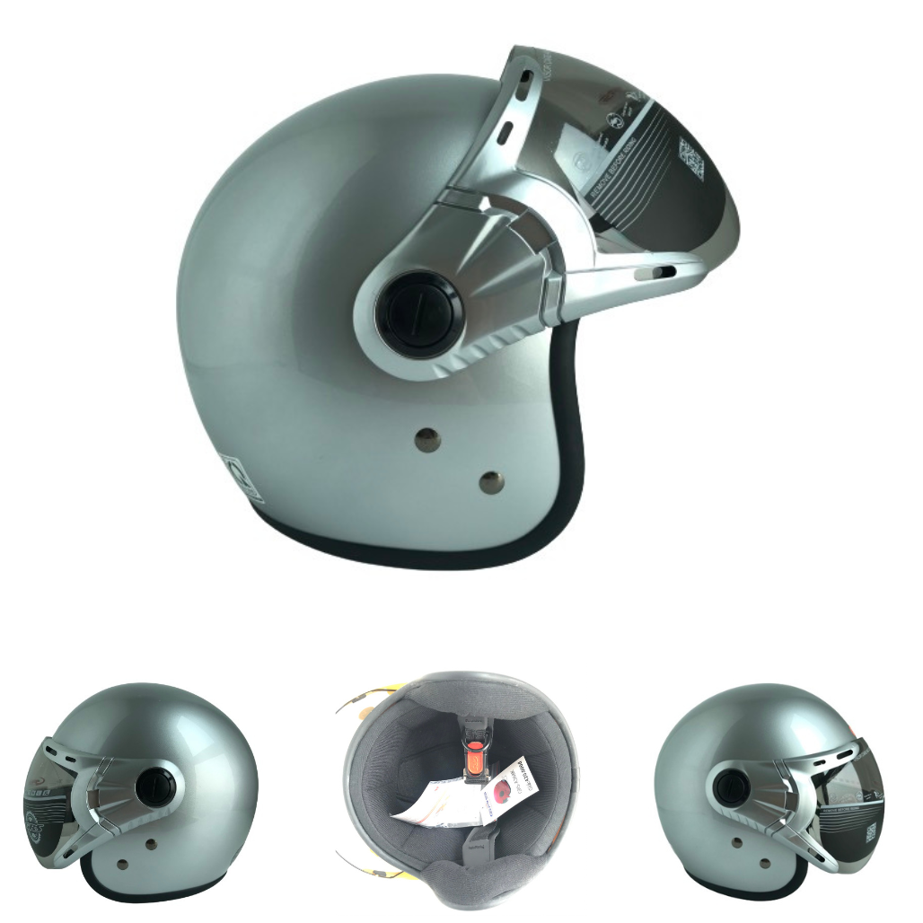Mũ bảo hiểm trùm đầu kính chống chói lóa cao cấp - GRS A368K Bạc bóng - Vòng đầu 56-58cm - Hàng chính hãng - Bảo hành 12 tháng