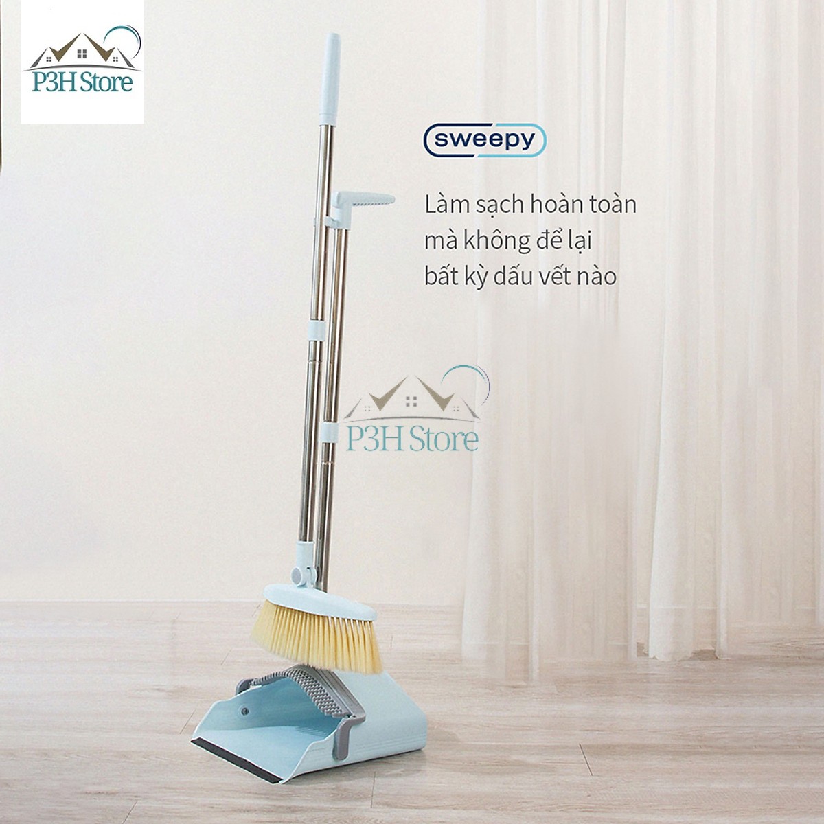 Bộ chổi kèm hốt rác Lock&Lock ETM465 màu nâu và ETM976 màu xanh có thể lược chải đầu chổi lấy đi tóc , lông vật nuôi, sợi vải