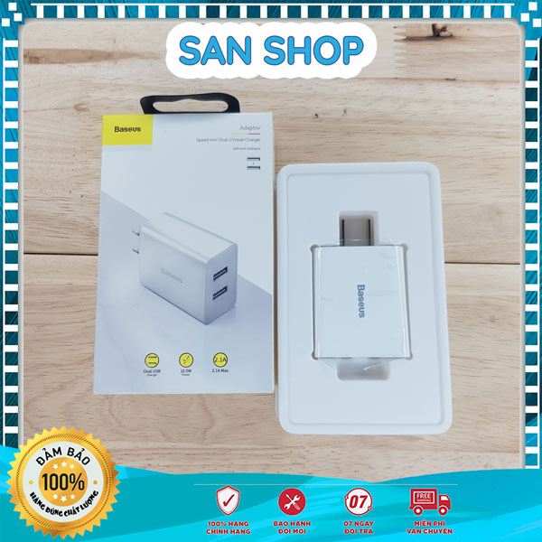 (BH 12 tháng) Củ sạc nhanh Baseus chính hãng 2 cổng USB 10.5w