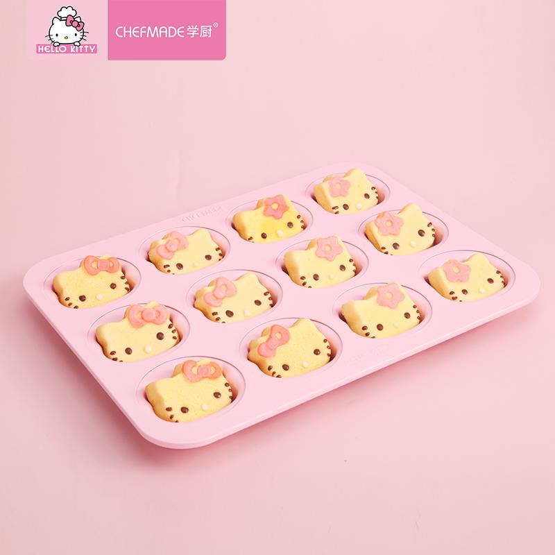 Chef Made Hello Kitty (Hello Kitty) Được Ủy Quyền Chính Hãng Hoạt Hình 12 THẬM CHÍ Không Dính Đầu Mèo Bánh Nướng Bộ Tạo Khuôn Hình