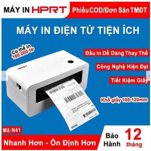 BÁO GIÁ MÁY IN DECAL | Shopee Lazada Sendo Tiki mới nhất 60 Máy in đơn hàng TMĐT HPRT N41 in đơn hàng, tem mã vạch, livestream, dùng giấy in nhiệt decal dán, máy in bill, hóa đơn