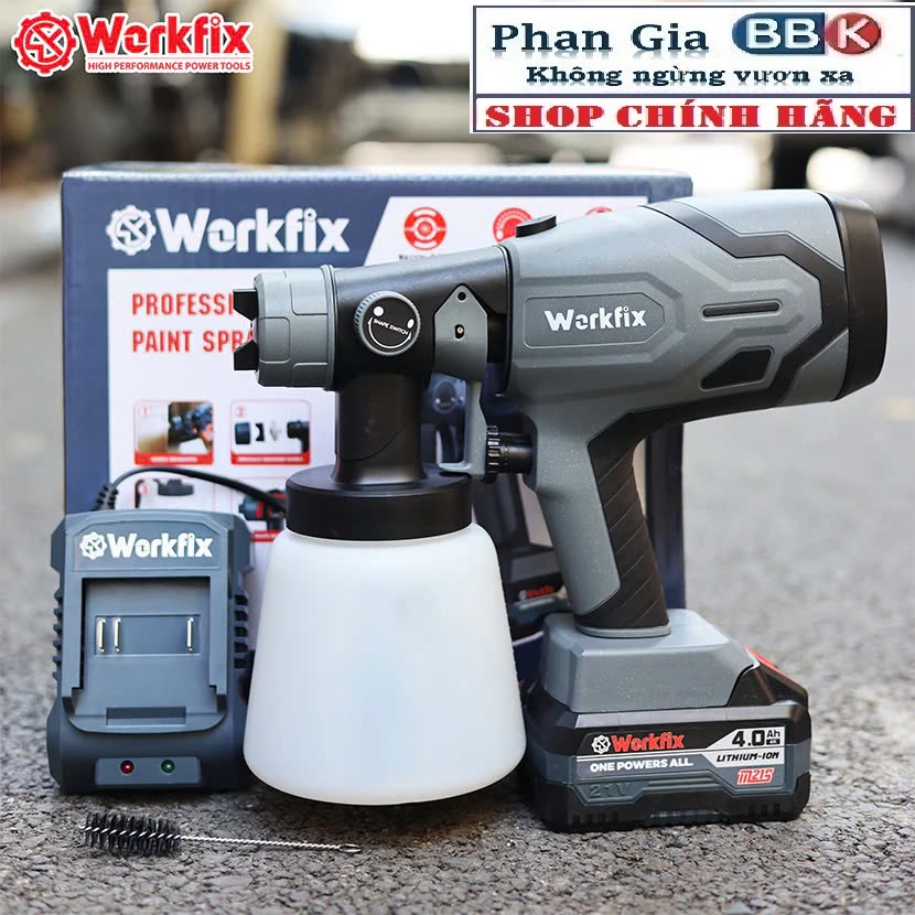  Máy phun sơn pin 10 cell WORKFIX WF-SG800M Bình 800ml - 650ml phút 2 Kiểu phun - Bảo hành 12 tháng Không chổi than 