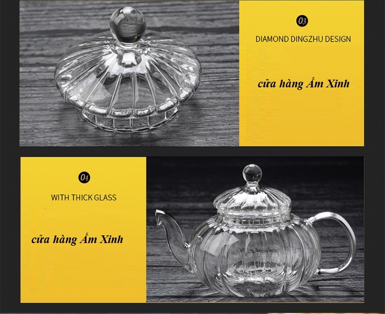 Ấm Thủy Tinh Pha Trà có lưới lọc 600 ml