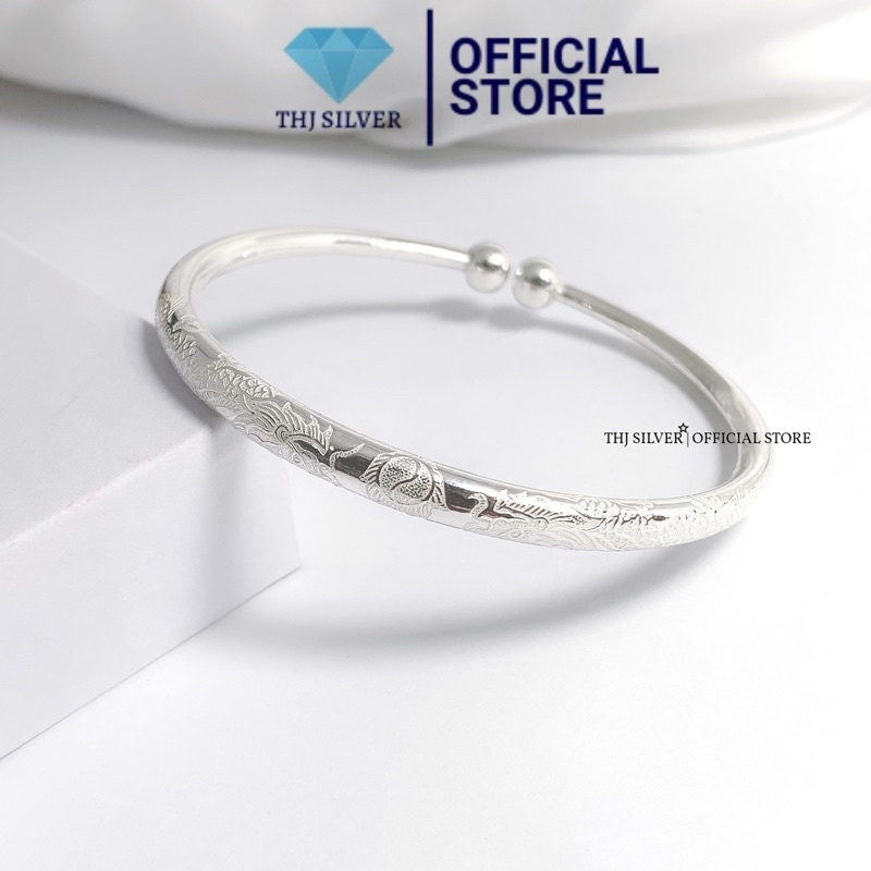 Vòng tay cua rỗng chạm rồng bạc ta -vòng hở freesize