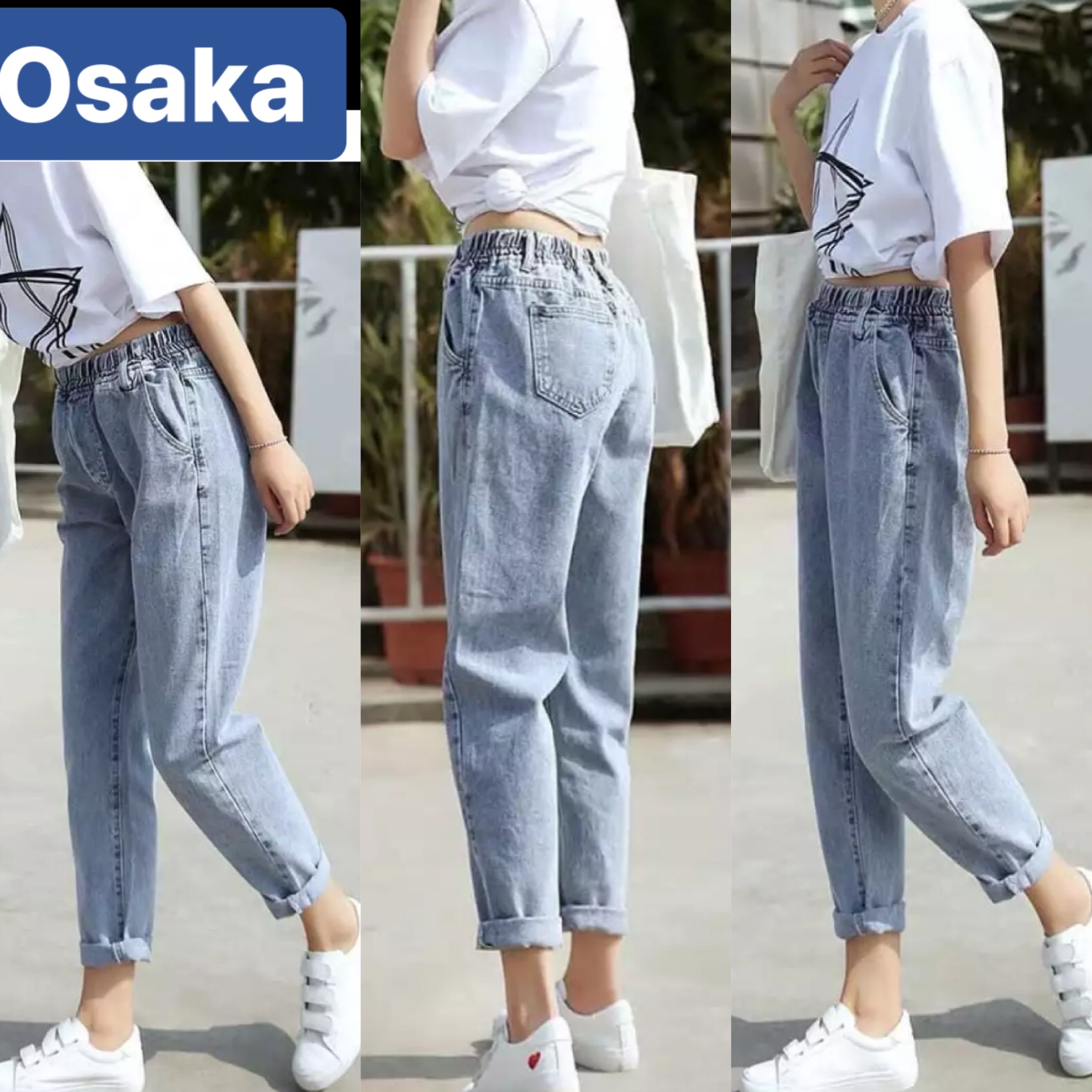 QUẦN BAGGY JEAN NỮ CHẤT BÒ XANH LƯNG THUN CẠP CHUN GIRL XINH TRƠN LƯNG CAO NÂNG MÔNG TREND OK-330 OSAKA FASHION