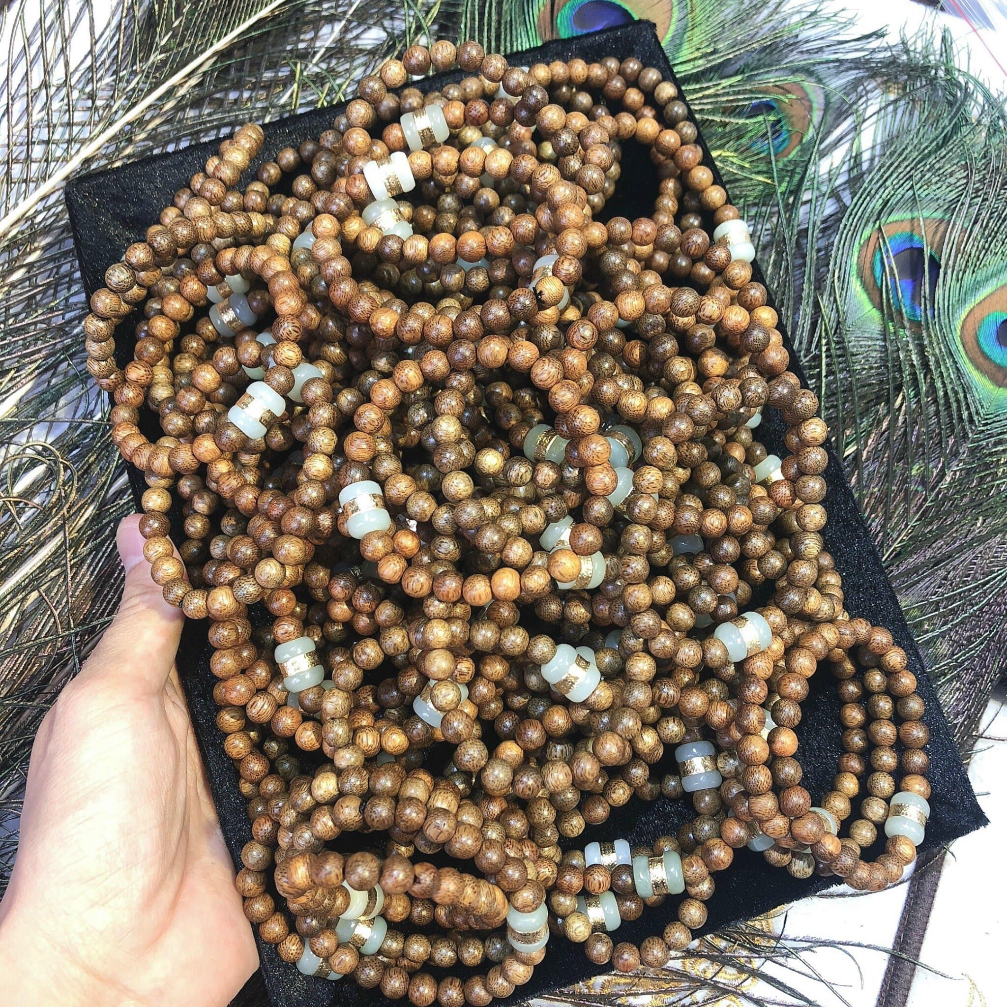 [HCM](Chuẩn trầm) Vòng tay Trầm Tốc 8ly mix lu thống Bạch Ngọc