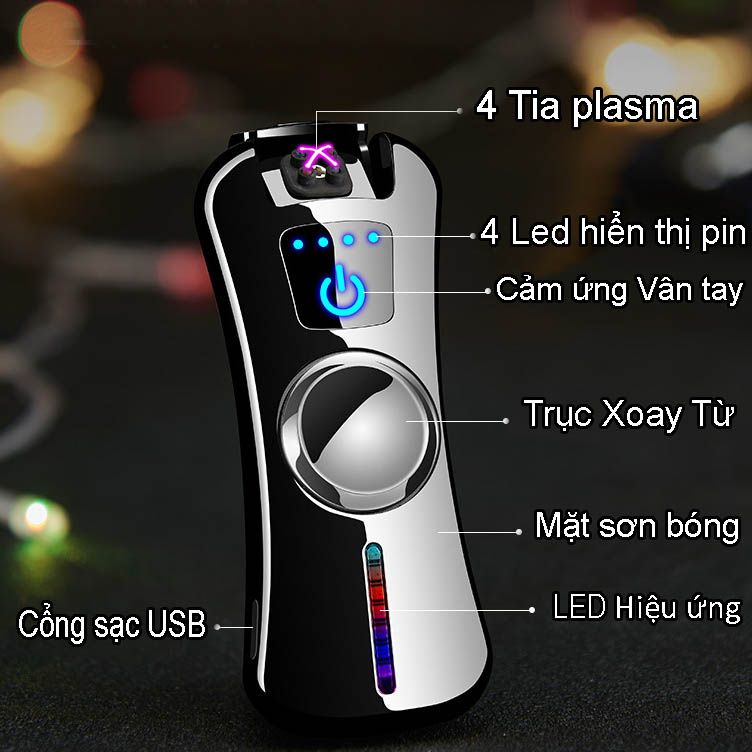 Bật Lửa Điện Plasma 4 tia xoay tạo 11 Hiệu Ứng 3D