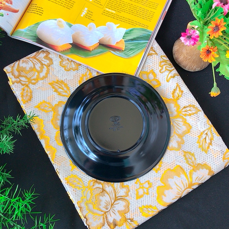Dĩa Tròn Nhựa Melamine Màu Đen Nhiều Size