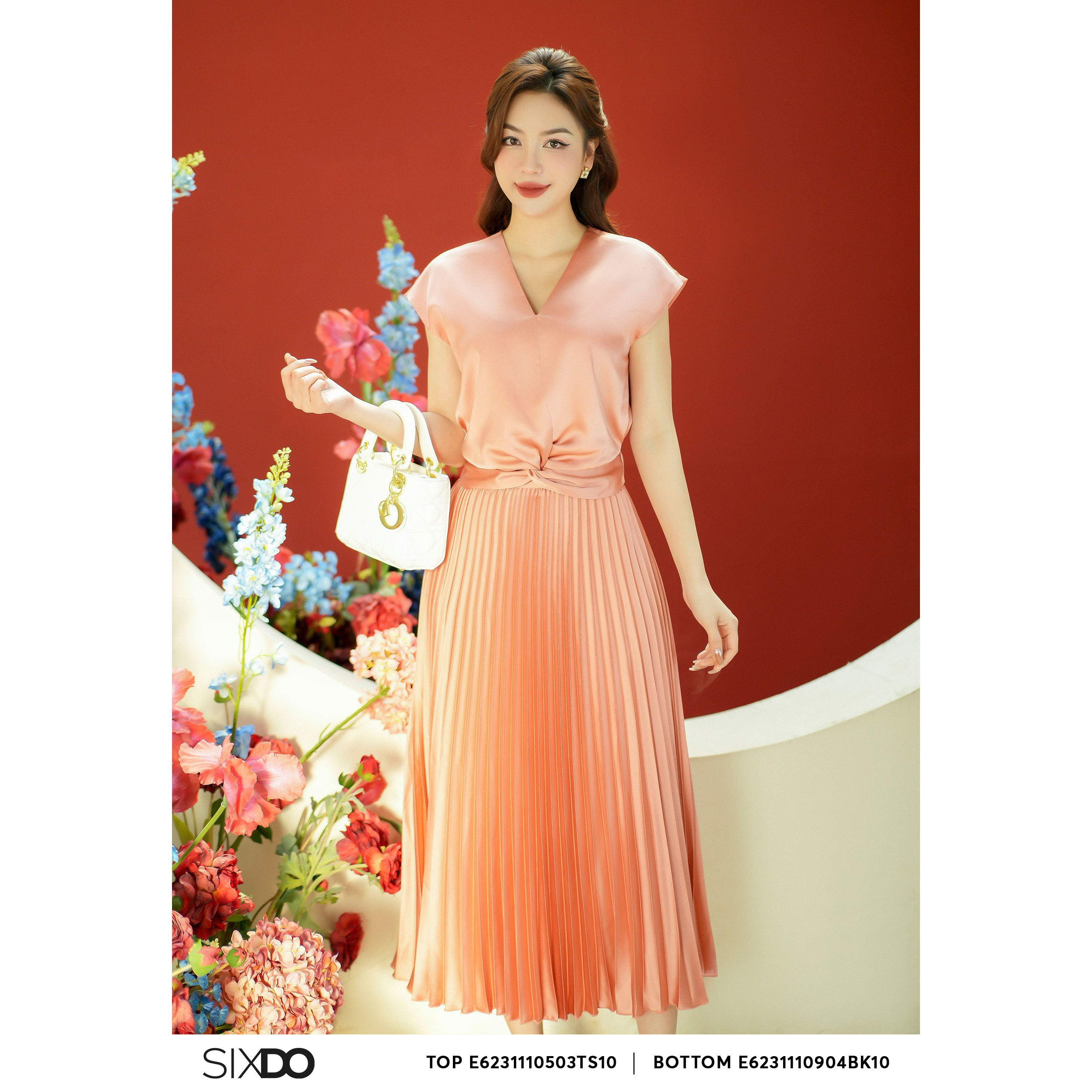 Chân váy lụa xếp ly SIXDO (Pleated Silk Midi Skirt)