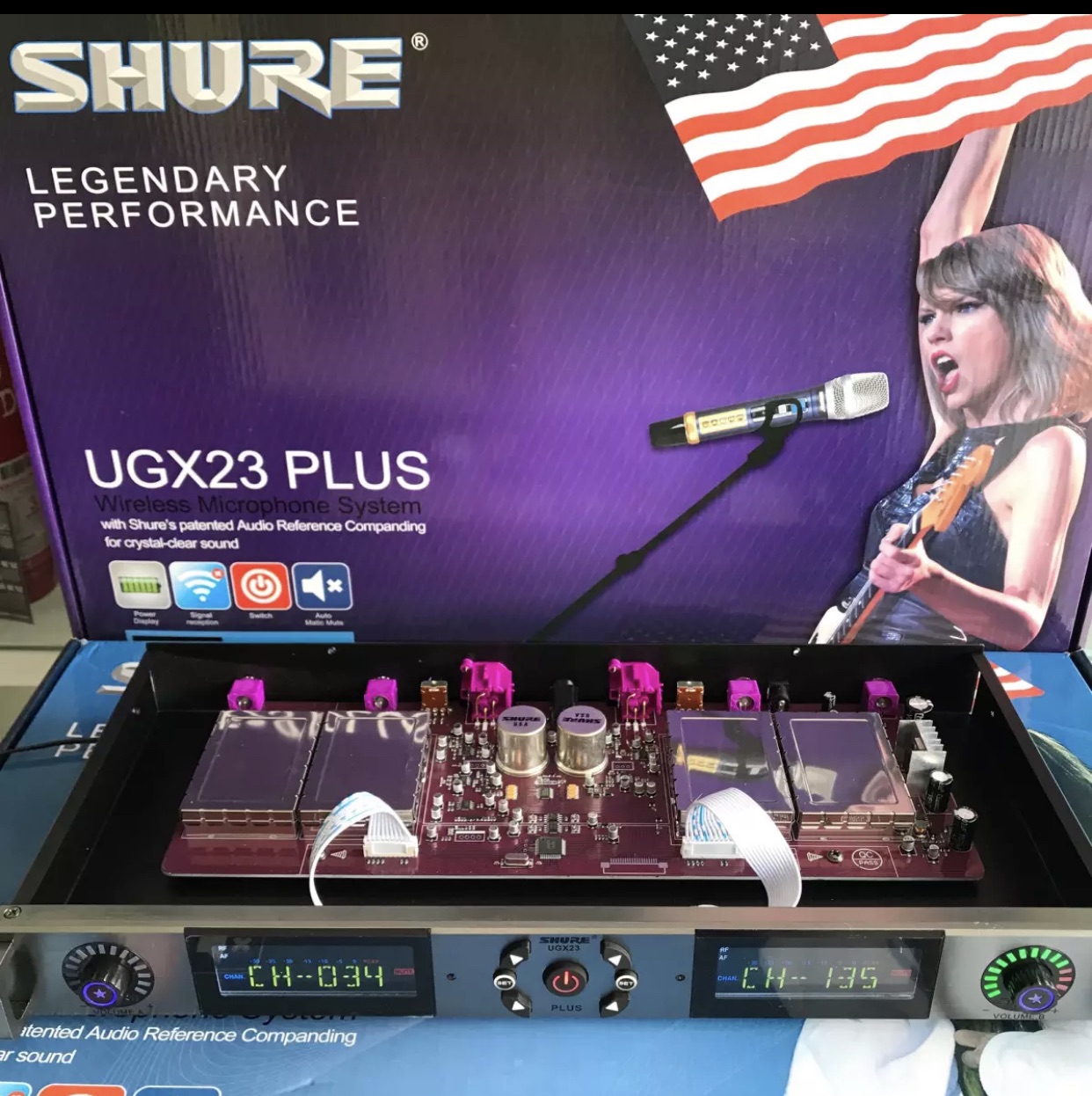 Micro Shure UGX23 Plus 4 râu - Vỉ tím - main lớn - Hát cực nhẹ
