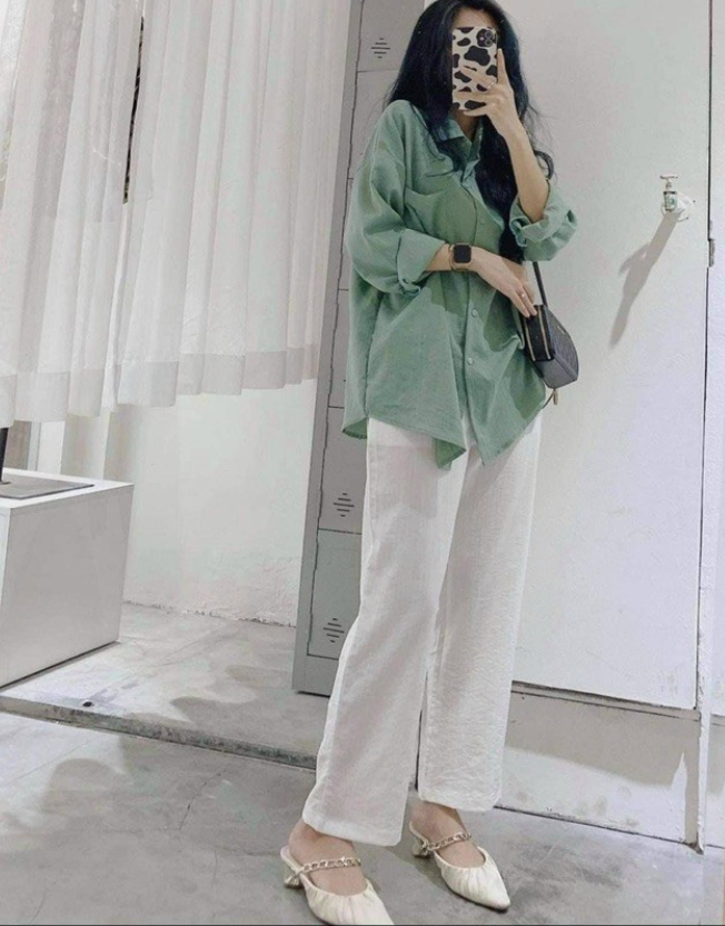 Sét đũi trắng cổ vét - bộ dài tay