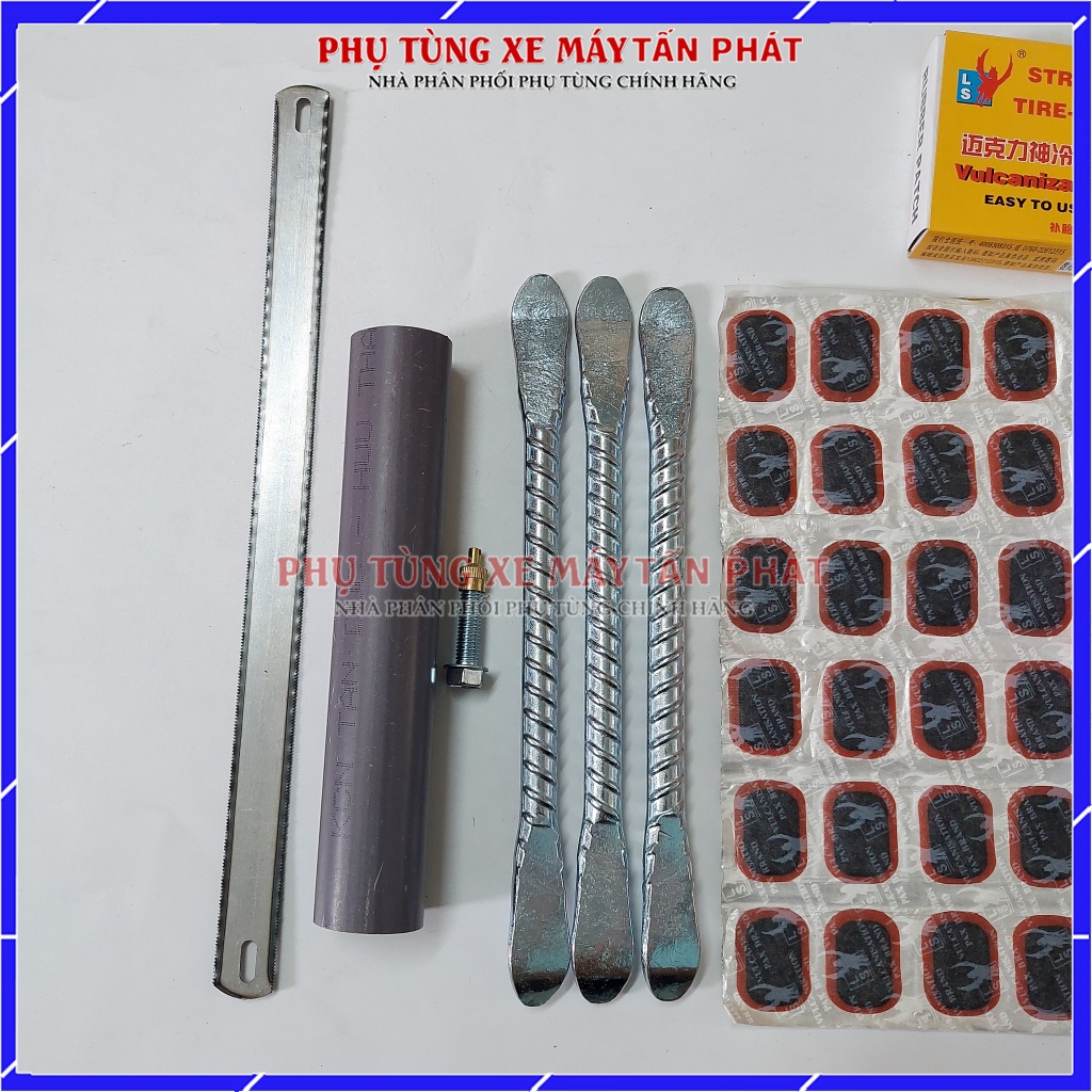 Bộ Vá Ruột - Săm Xe Máy Xe Đạp 6 Món Lưỡi Cưa (Bơm Mini 30cm Màu giao ngẫu nhiên)