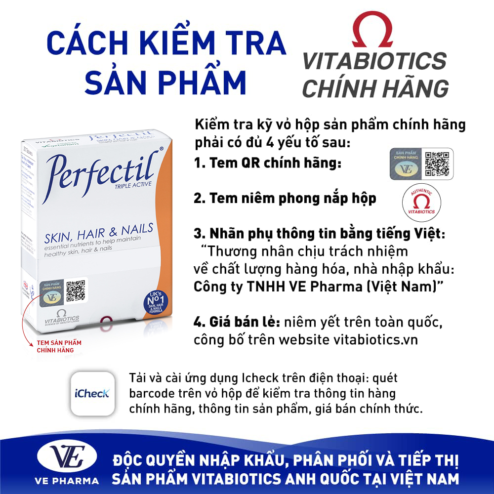PERFECTIL (Hàng nhập khẩu) - Viên uống hỗ trợ làm đẹp da, tóc, móng chắc khỏe.