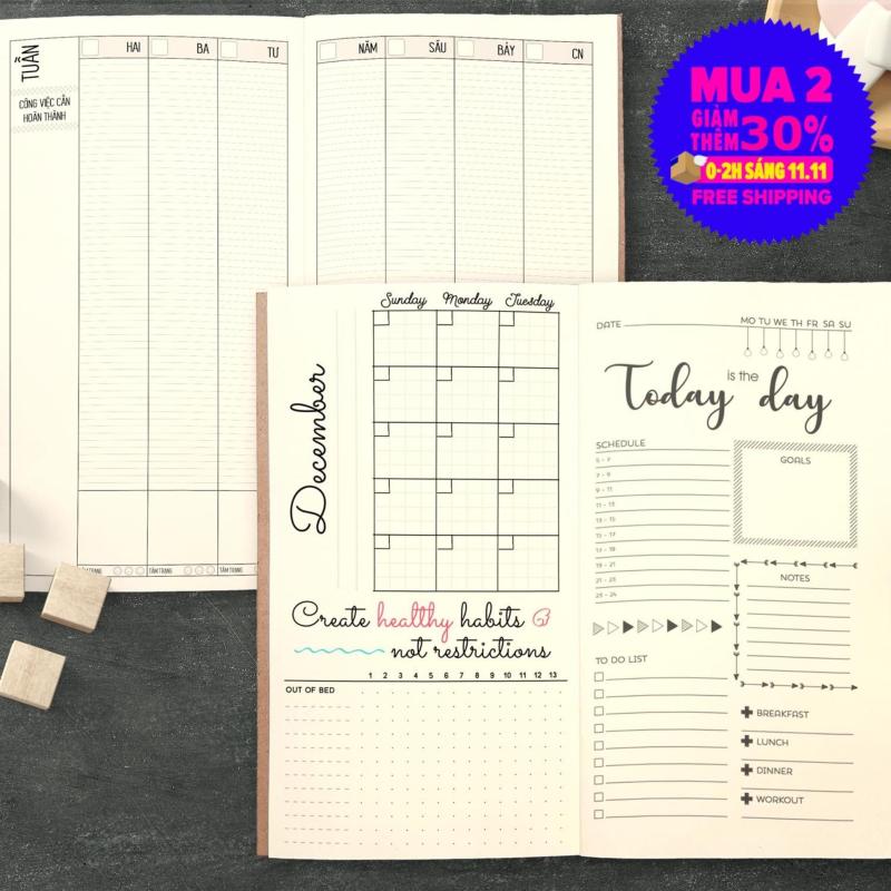 Sổ tay planner MIX TỔNG HỢP Tháng + tuần + ngày Kế hoạch trọn đời - Lịch tháng / Kế hoạch Tuần / Nhắc việc ngày / Chấm