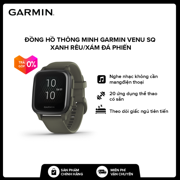 Đồng hồ thông minh Garmin Venu Sq Music, NFC Phiên bản có âm nhạc, Đo nồng độ SpO2, GPS, Theo dõi luyện tập KOR/SEA