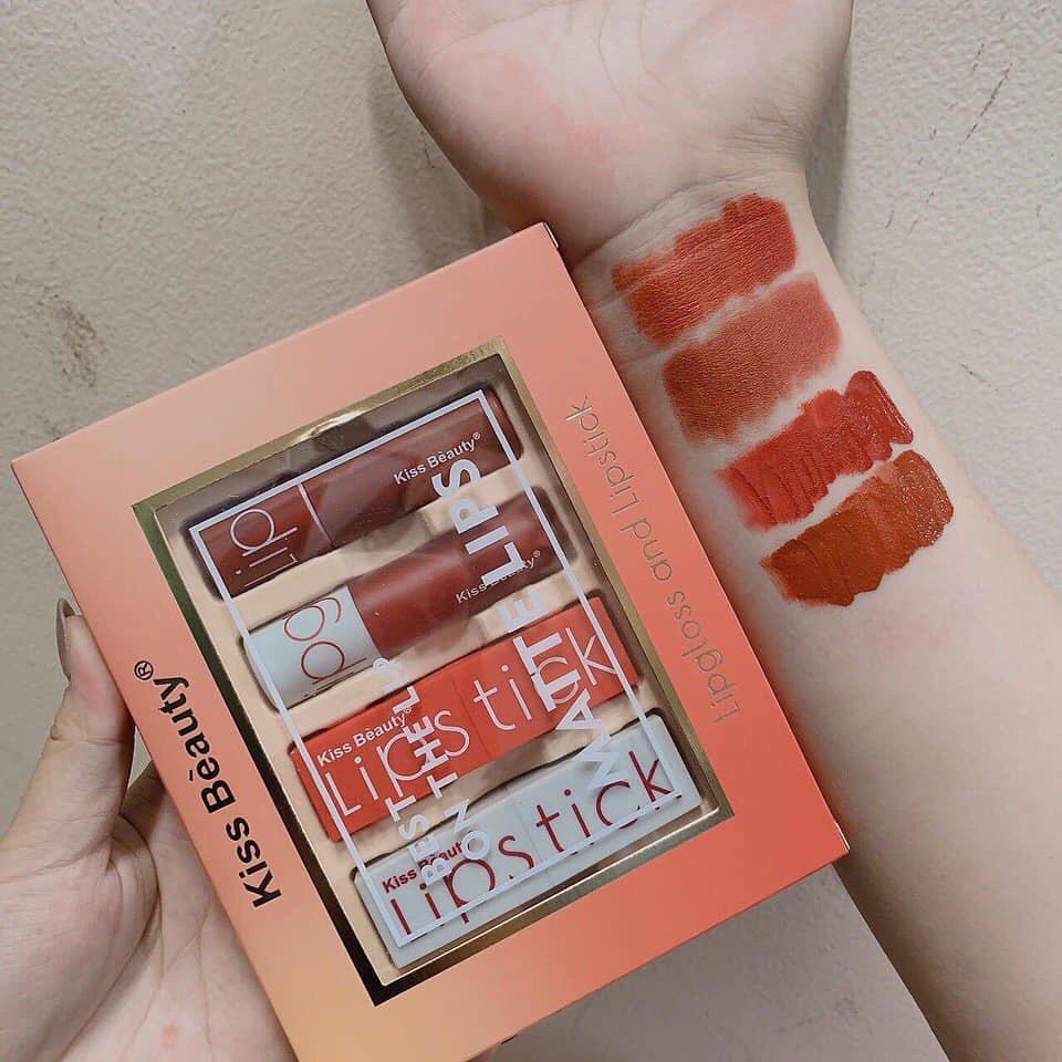 Set 4 thỏi son bền màu mềm mượt môi