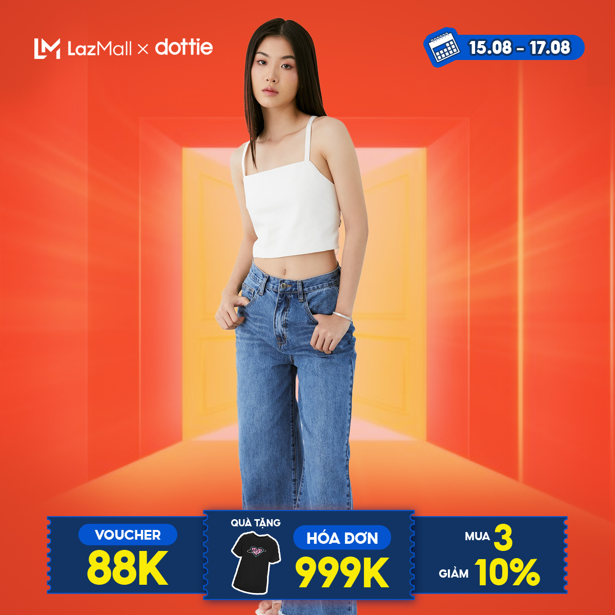 Dottie - quần jeans ống rộng nữ dottie xanh đậm - q0268
