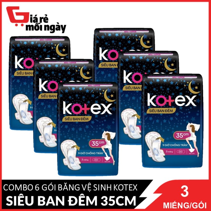 [HCM]COMBO 6 gói băng vệ sinh Kotex Siêu ban đêm 35cm 3 miếngX6