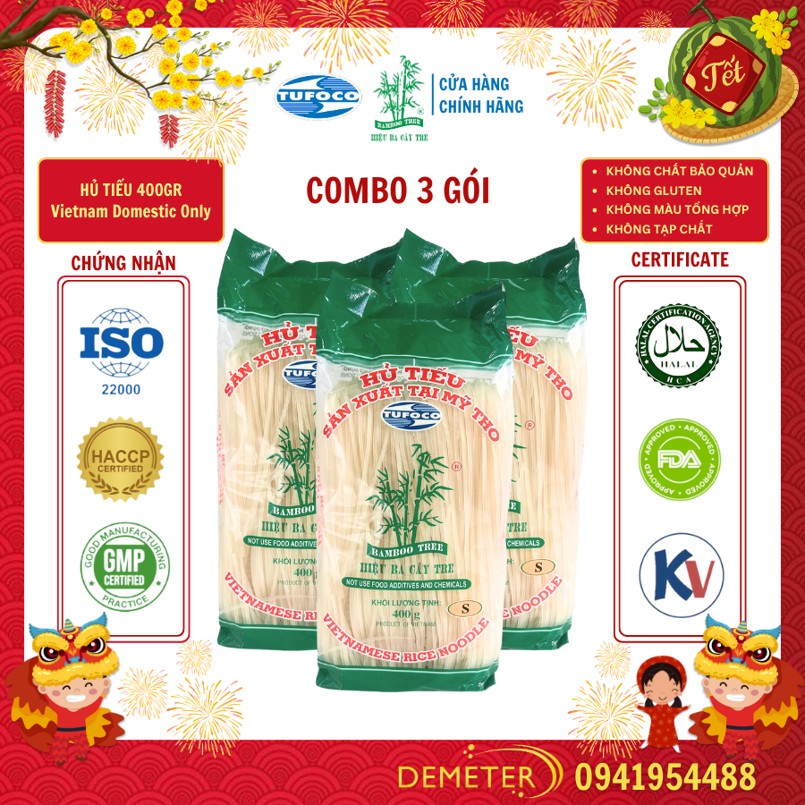 Combo 3 Hủ Tiếu Ba Cây Tre Gói 400G X3