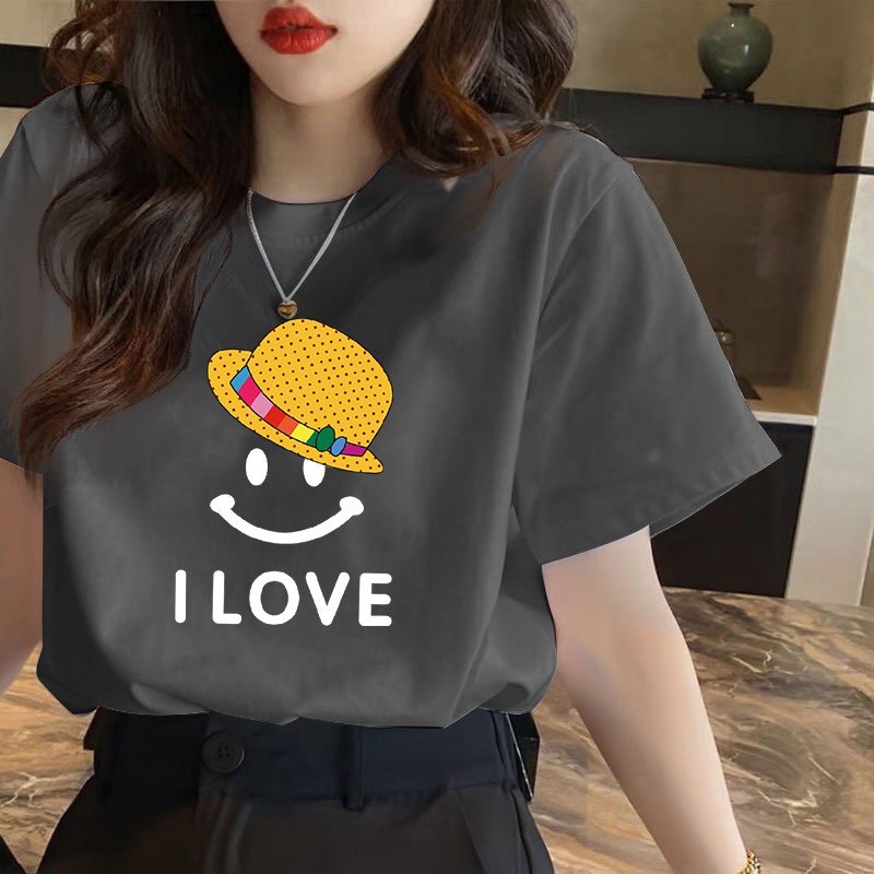 Áo phông nữ cổ tròn in logo mặt cười