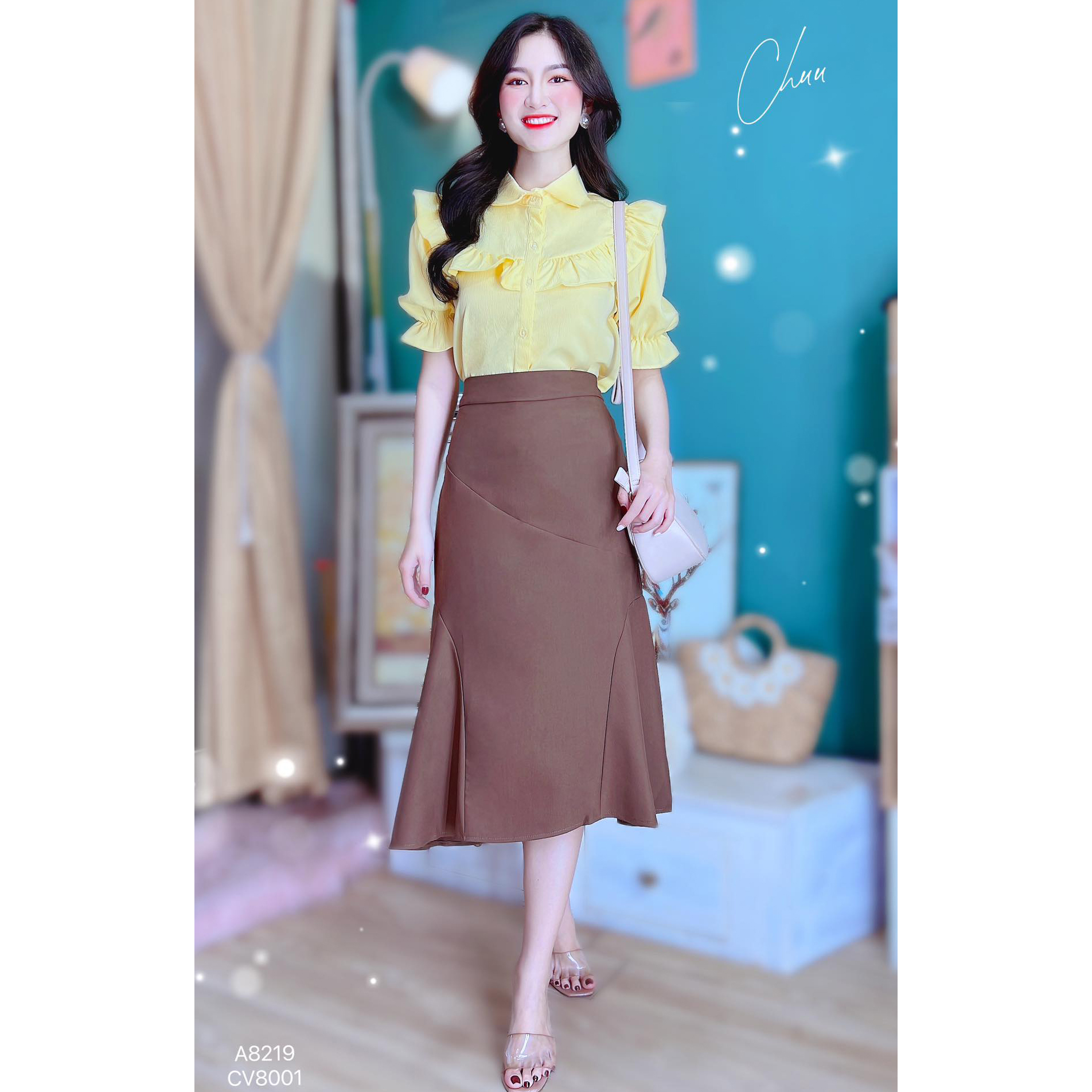 Áo sơ mi công sở nữ đô tròn bèo CHUU A8219