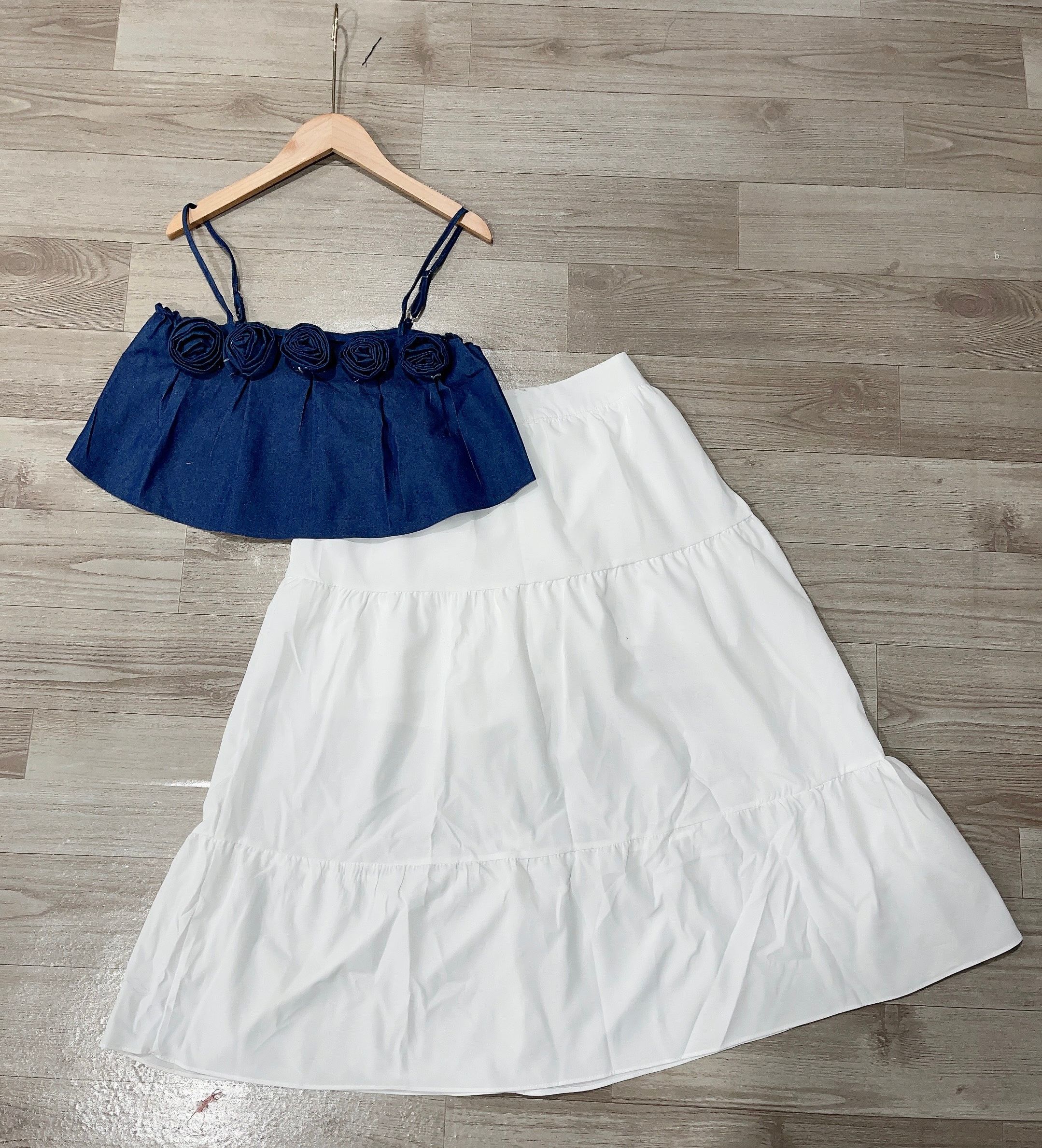 set váy 2 dây hoa dáng ngắn và dáng dài