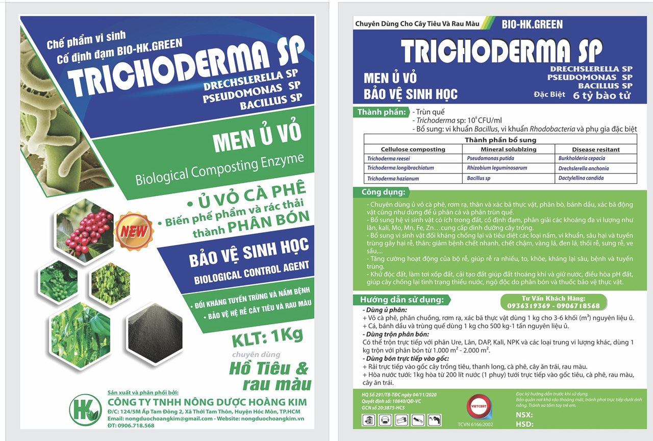 (COMBO 5 GÓI) TRICHODERMA - MEN Ủ PHÂN HỦY VỎ, XÁC BÃ THỰC VẬT Màu xanh 1KG.