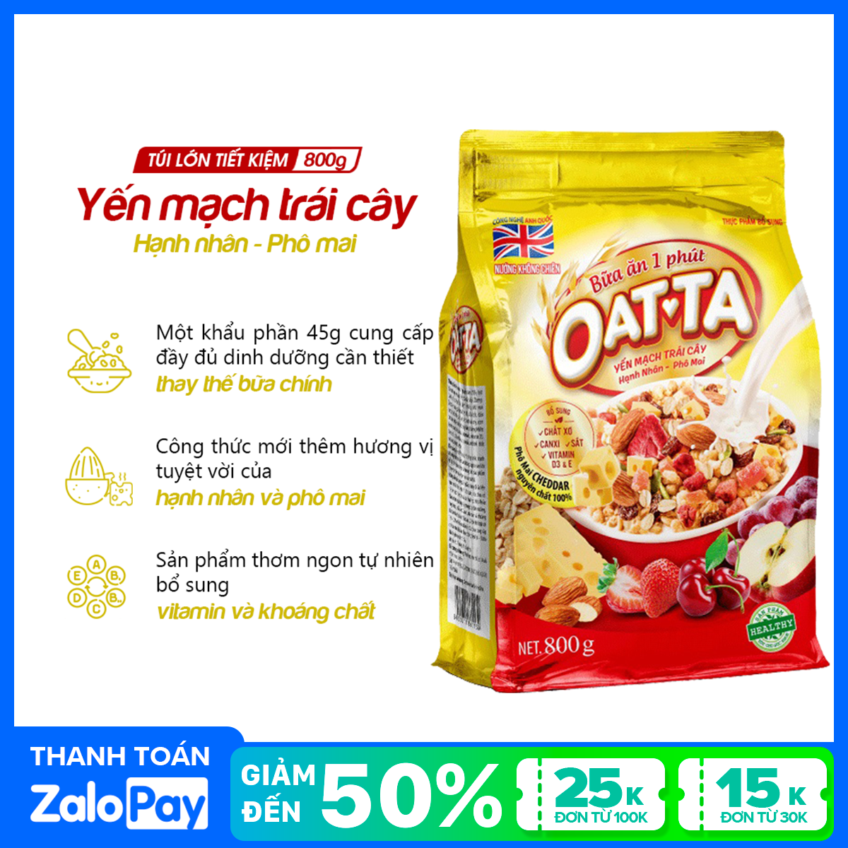 >> SO SÁNH GIÁ YẾN MẠCH TRÁI CÂY OATTA 800G | Shopee Lazada Sendo Tiki 128 Yến mạch trái cây Hạnh nhân - Phô mai Oatta túi 800g (tặng kèm Yến mạch trái cây Oatta túi 300g)