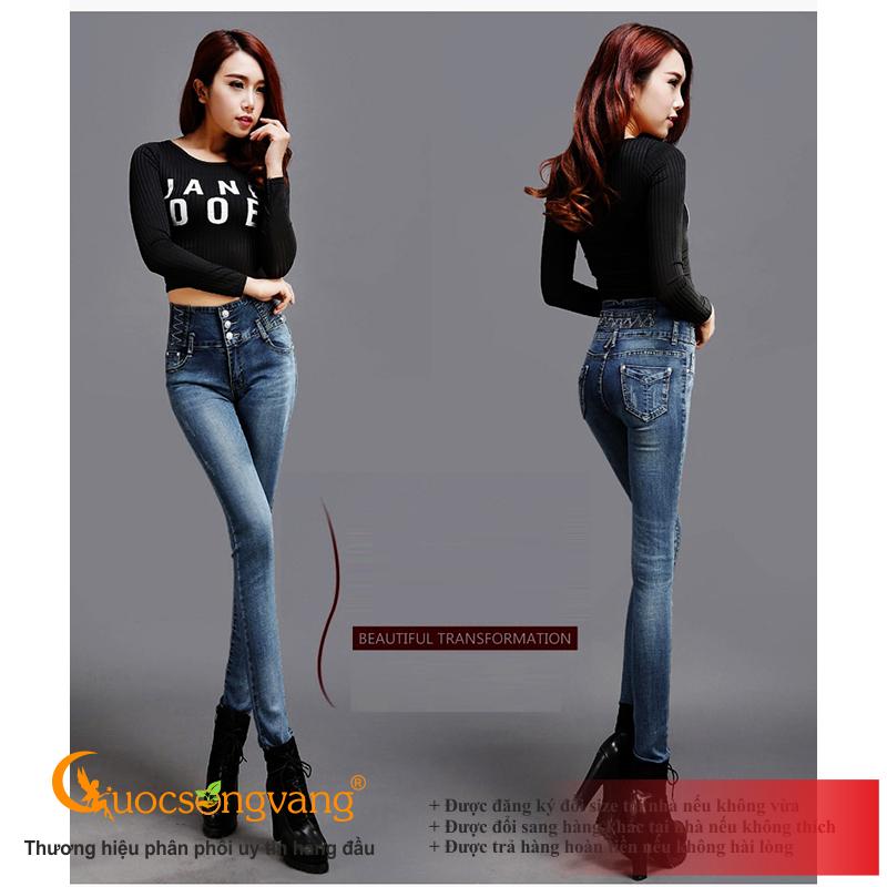 Quần jean nữ ôm cotton co giãn quần jean lưng cao nhiều nút GLQ038 Cuocsongvang