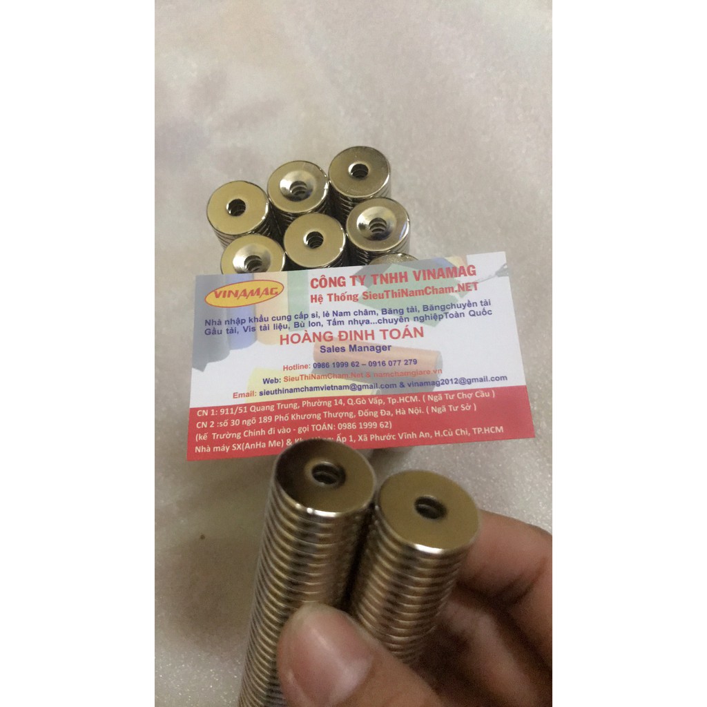 Nam châm viên D20x3 lỗ 5mm N50 loại bắt vít