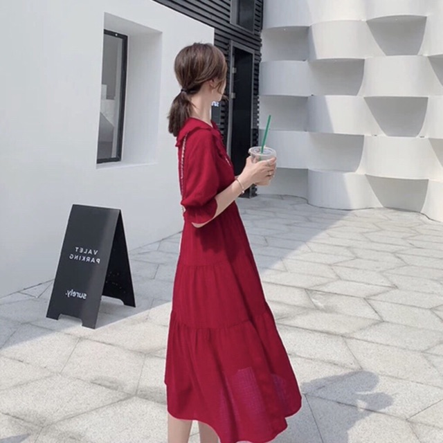 [HCM]Đầm đỏ cổ bèo 3 tầng