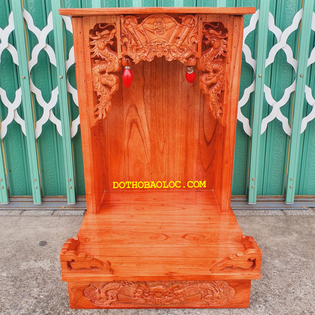 Bàn thờ thần tài ông địa gỗ xoan ngang 38cm lọng