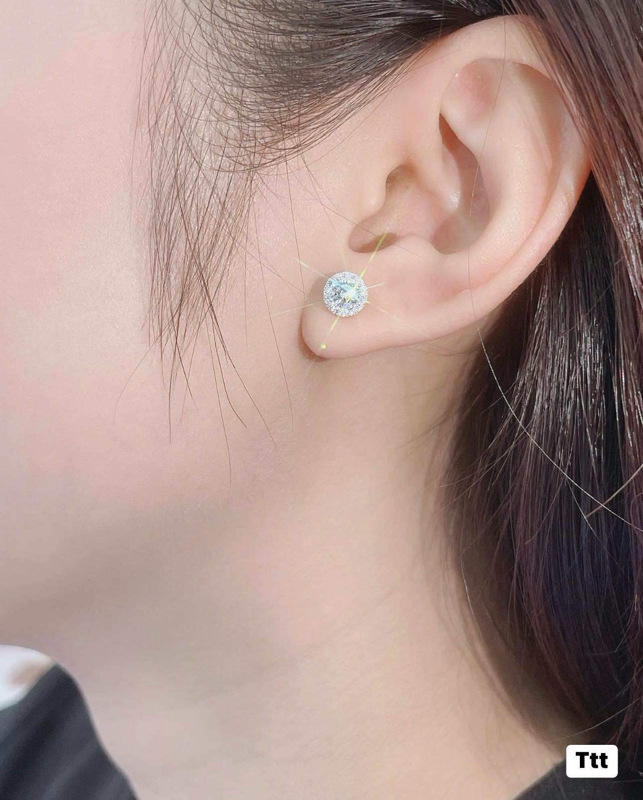 Bông tai bạc thời trang nụ đá tròn chất liệu bằng bạc s925 MS38