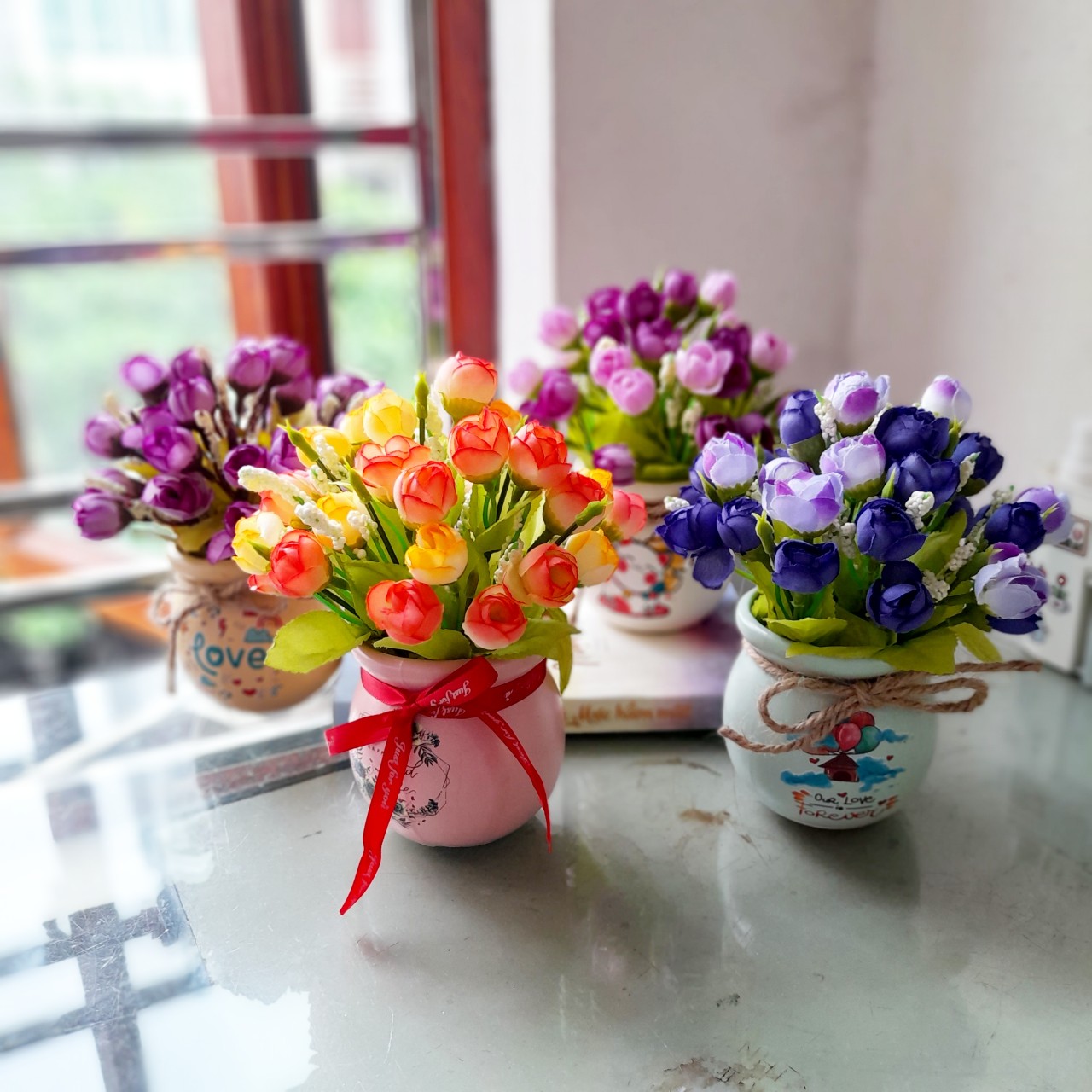 Chậu hoa MINI để bàn, decor quán xá- nhà hàng...chậu cây giả trang trí (nhiều mẫu)