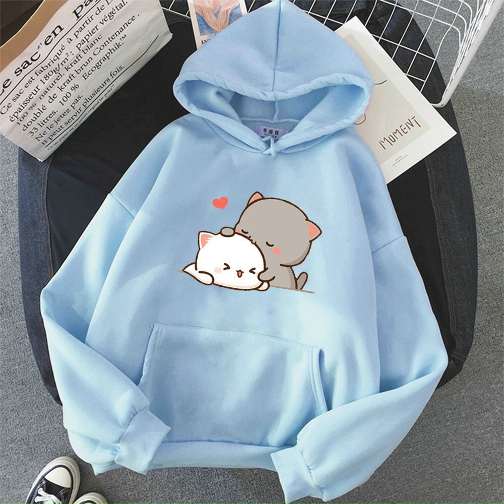 Áo Hoodie in hình mèo cute, chất liệu nỉ bông thoáng mát, kiểu dáng đơn giản phù hợp cho cả nam và nữ
