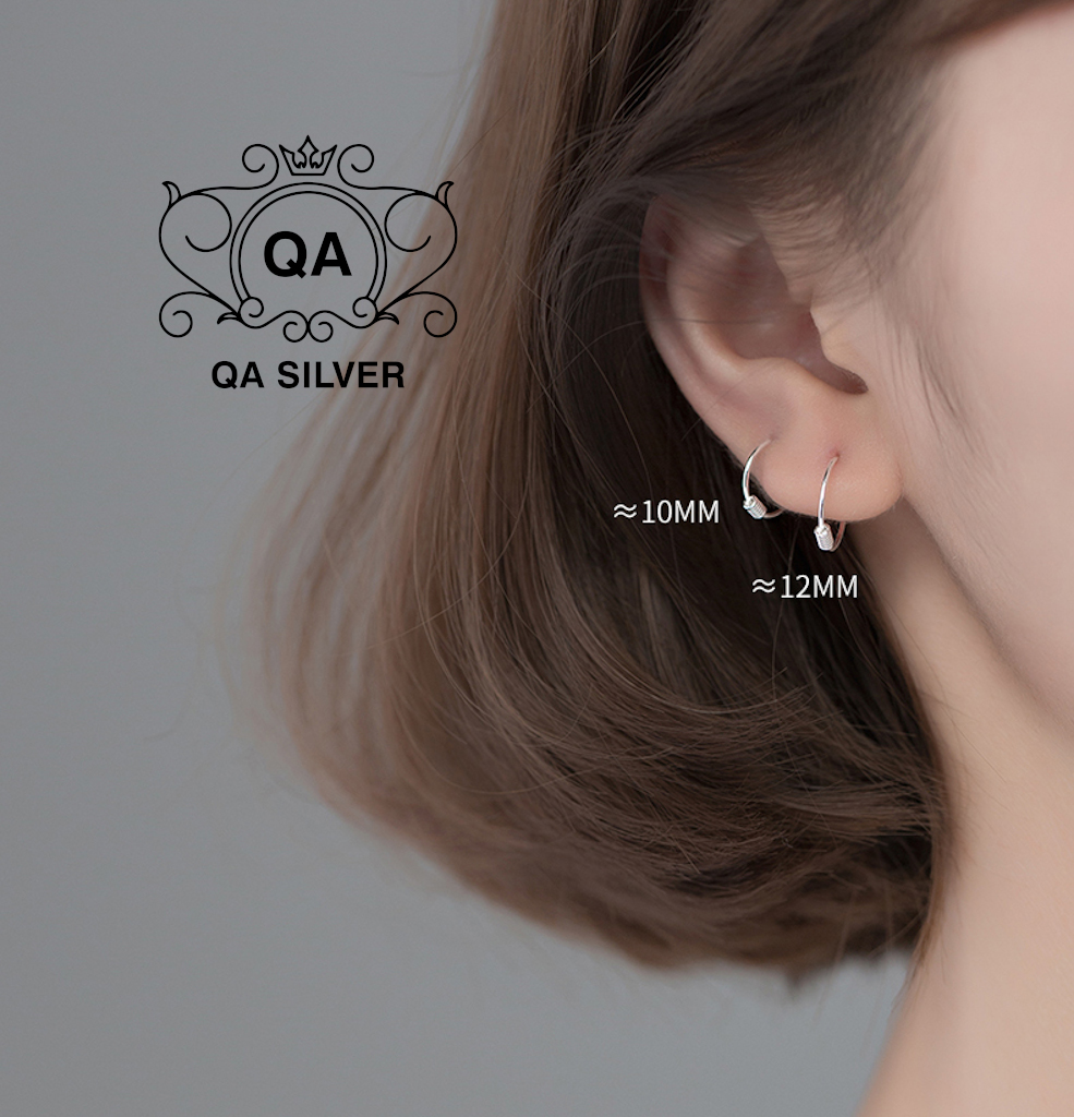 Khuyên tai bạc 925 lò xo bông vòng tròn cuộn nam nữ unisex S925 WIRE QA SILVER Earrings EA200403