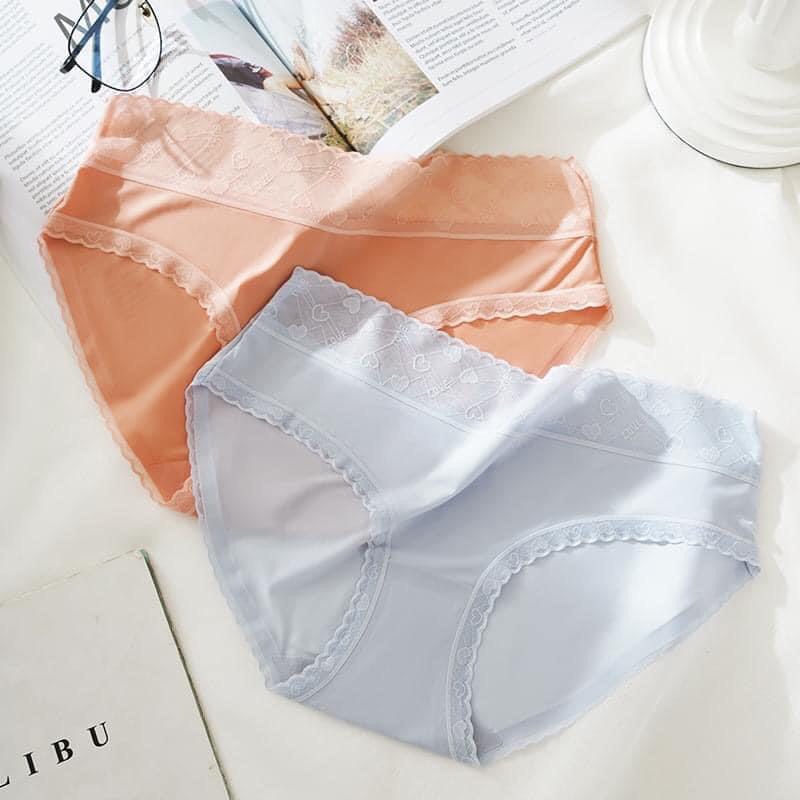 Combo 05 Quần lót nữ lụa băng - quần chip nữ tàng hình cạp ren họa tiết tim