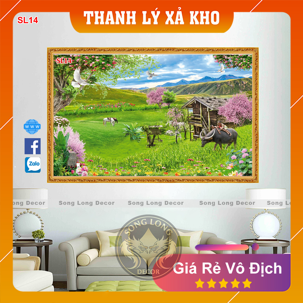 Tranh Dán Tường Phong Cảnh Núi Non Thảo Nguyên Xanh - SL14-Tranh 3d Phòng Khách- Song Long Decor