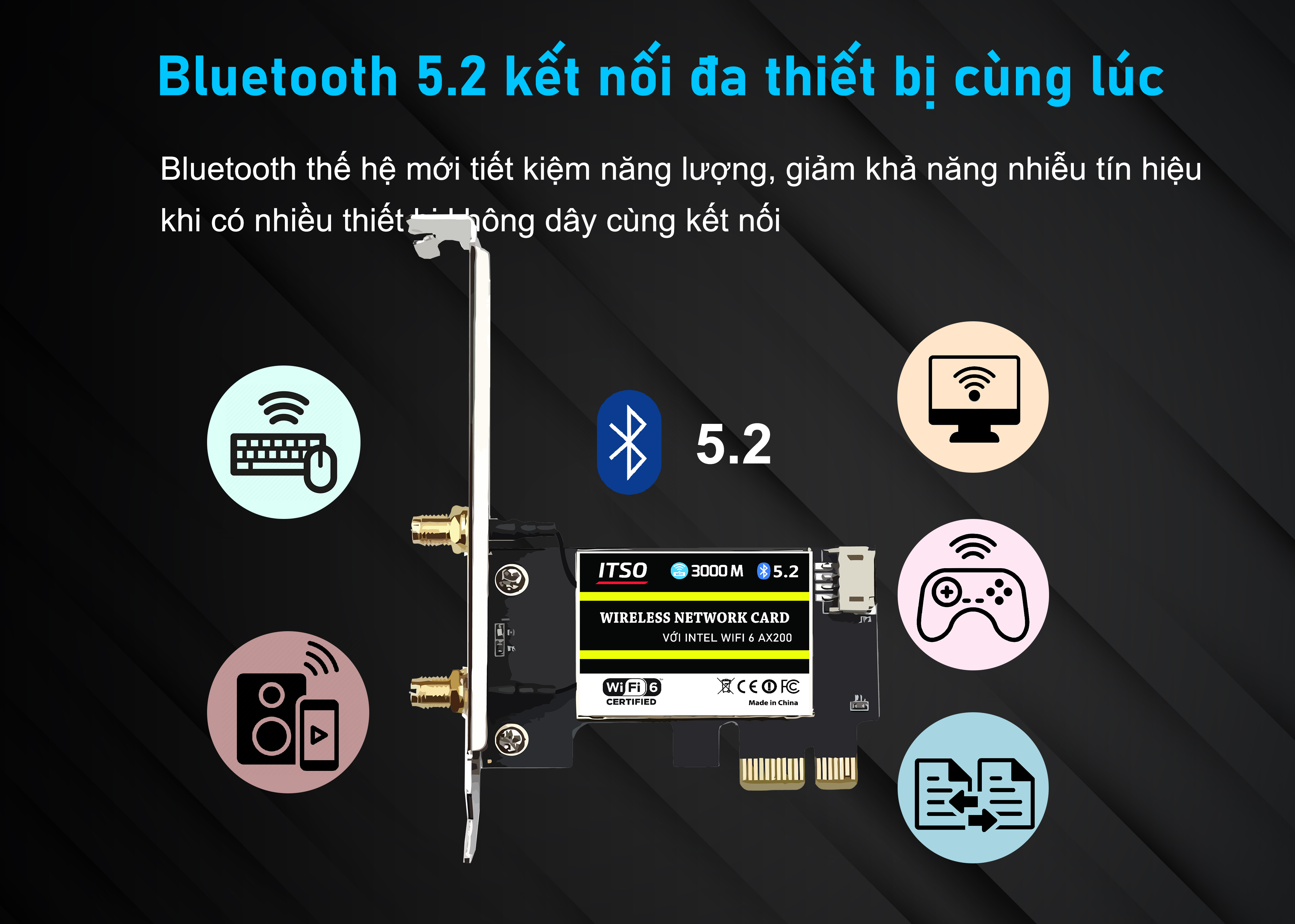 Card WIFI 6 Intel AX200 sử dụng khe cắm PCI