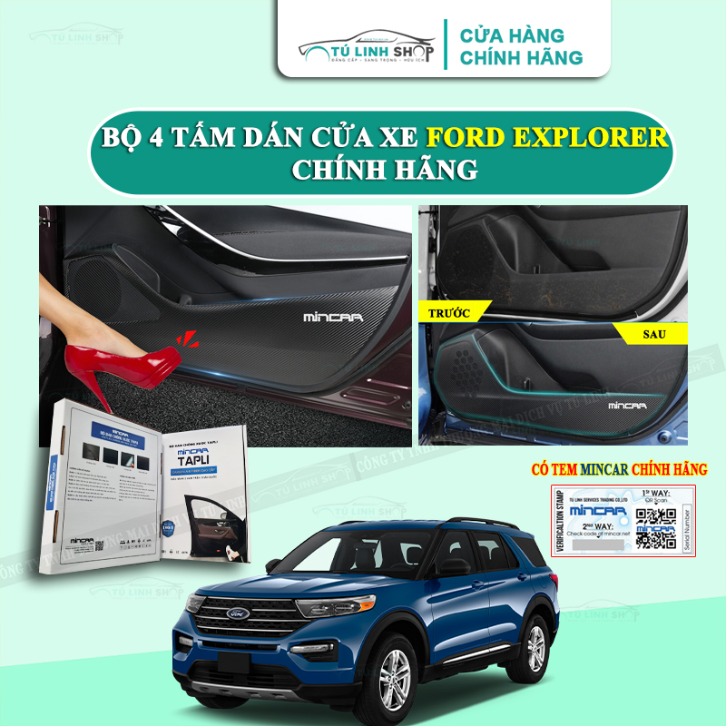 Bộ 4 Tấm dán Tapli xe FORD EXPLORER chính hãng MINCAR, chống xước tapi cửa ô tô bằng Carbon Air Fiber cao cấp