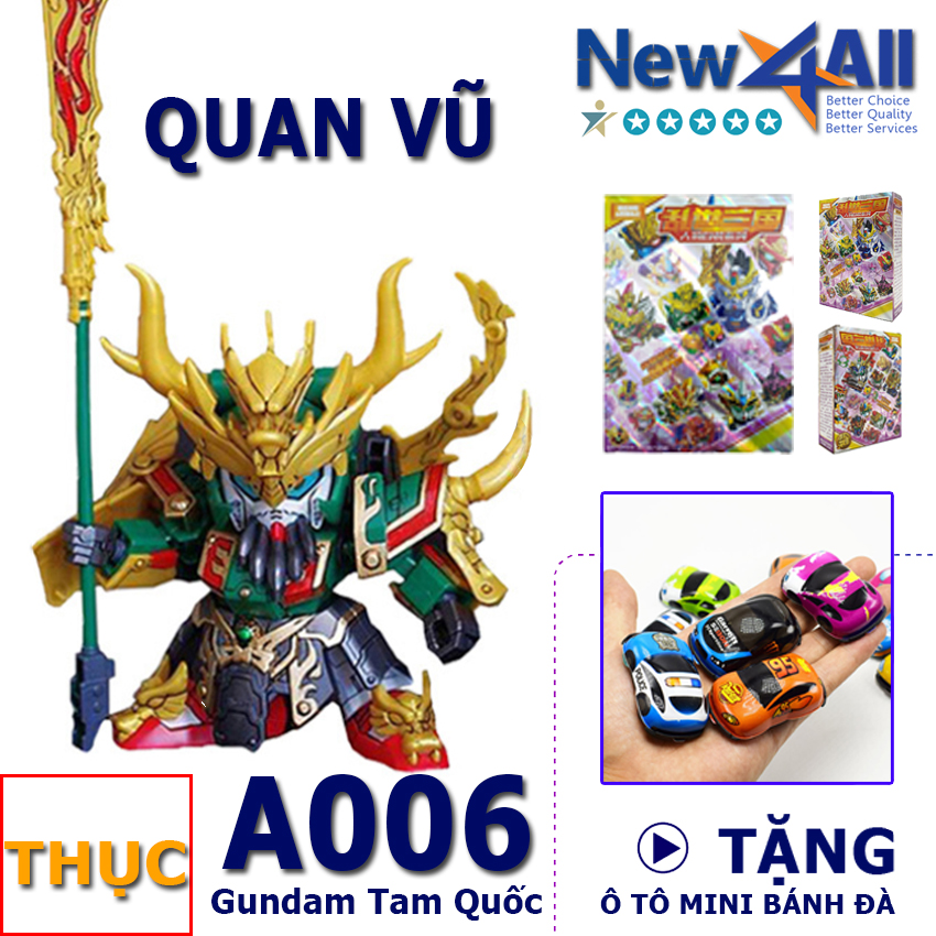 Bộ sưu tập đồ chơi xếp hình nhân vật Gundam Tam Quốc A006 Quan Vũ - Tướng Thục tặng kèm xe ô tô mini bánh đà