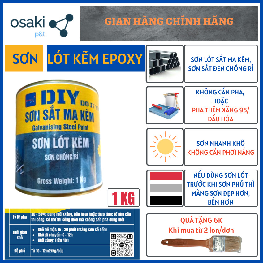 SƠN CHỐNG RỈ, SƠN LÓT KẼM 1K EPOXY - XINGFA (1 T. Phần, 1 Kg/Lon)