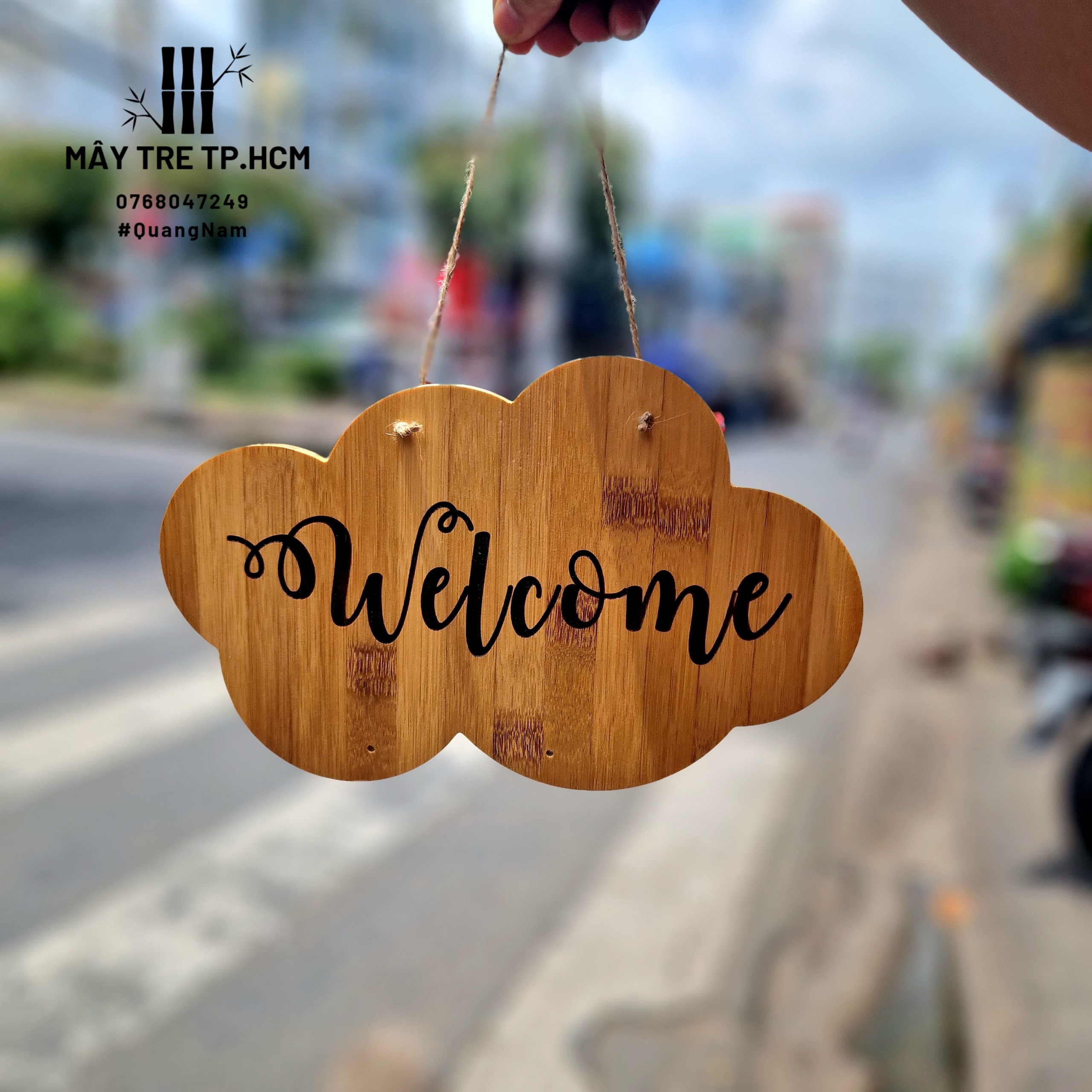 Bảng gỗ treo cửa hai mặt Open/Close & Welcom/Goodbye