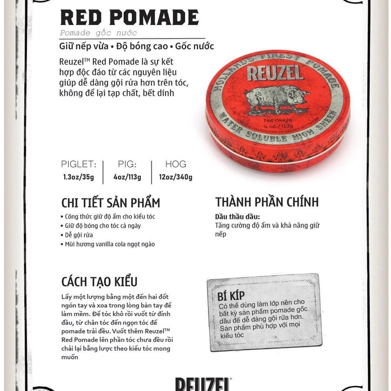 Sáp Vuốt Tóc Nam Reuzel Pomade Đủ Màu