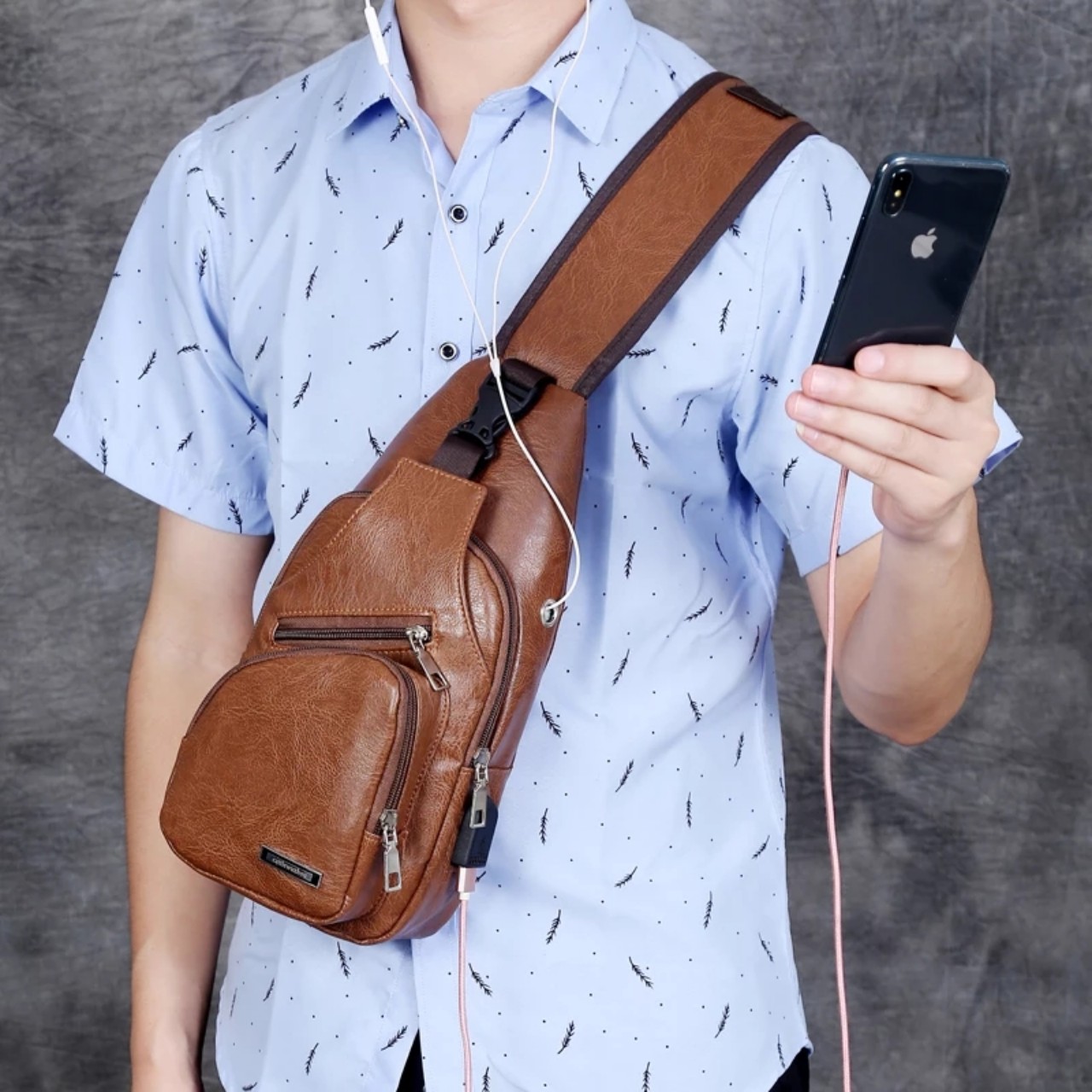 Túi đeo chéo nam da cao cấp 4 ngăn da xịn (Màu Da Bò)